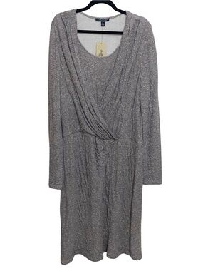 Peruvian Connection Dress Womens XL Gray Heather Faux Wrap Long Sleeve Lagenlook